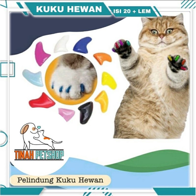 Kuku Kucing Bahan Plastik Isi 20 Lembut Warna-Warni Dengan Lem / Pelindung Kuku Kucing Tinah
