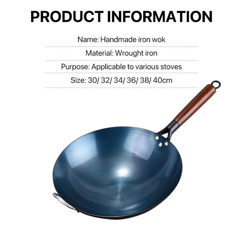 Handmade Forged Iron Pot Uncoated iron Pan Round Bottom Frying pan Household oldfashioned frying pan