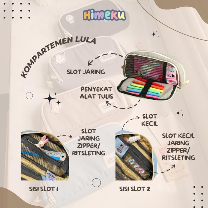 

Himeku LULA Tempat Pensil - Tempat Alat Tulis - Pouch Stationary - Pencil Case Banyak Kantong Muat