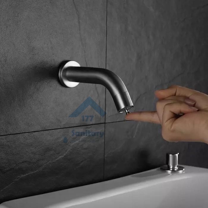 Kran TEMBOK Stainless 304 tekan ON OFF mini T17- keran air wudhu unik uniq touch tap faucet push