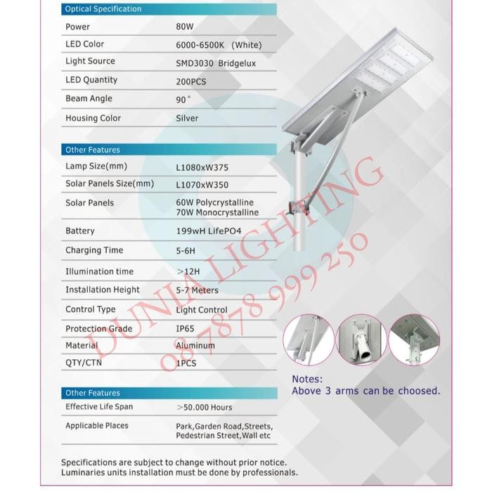 Terbagus Lampu Jalan Led Solar Cell 80Watt Pju Tenaga Surya 80 Watt Panel 80W W