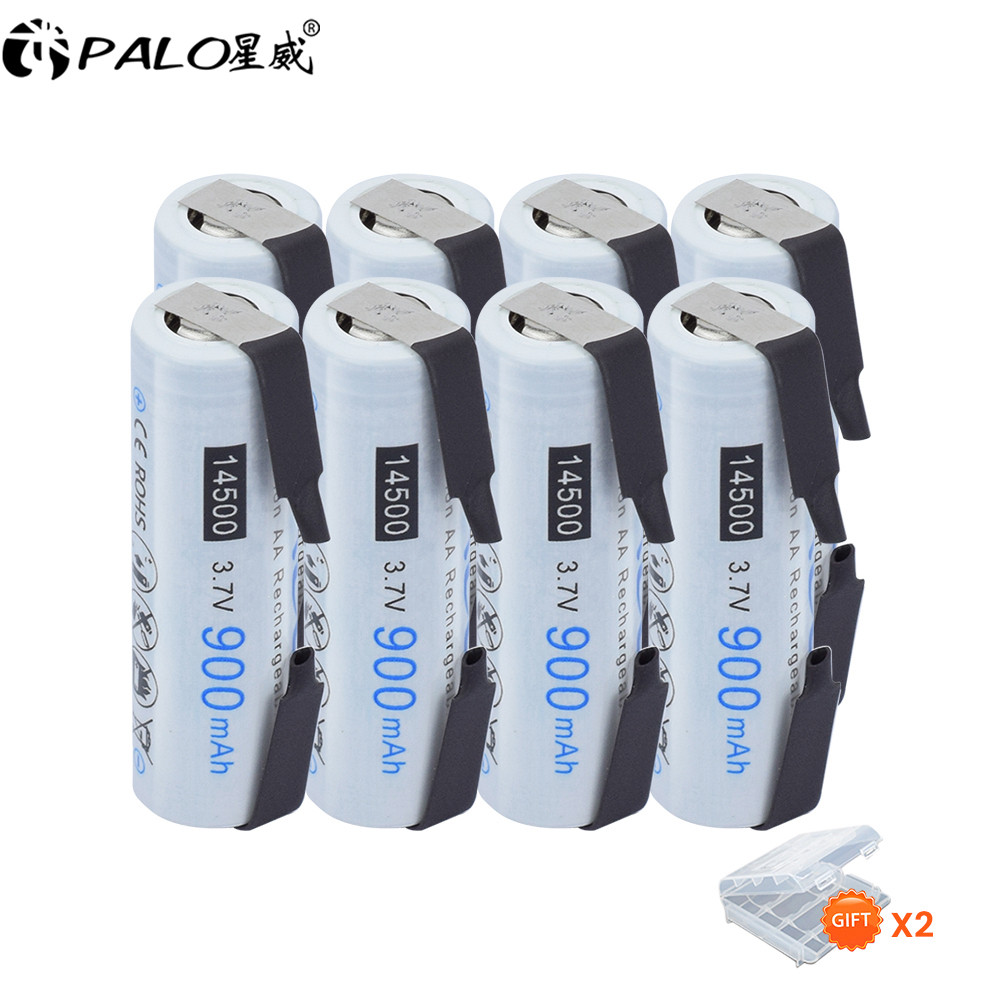PALO 14500 Baterai Li-ion 3.7V 900MAh AA Sel Isi Ulang dengan Tab Las untuk Alat Cukur Sikat Gigi El