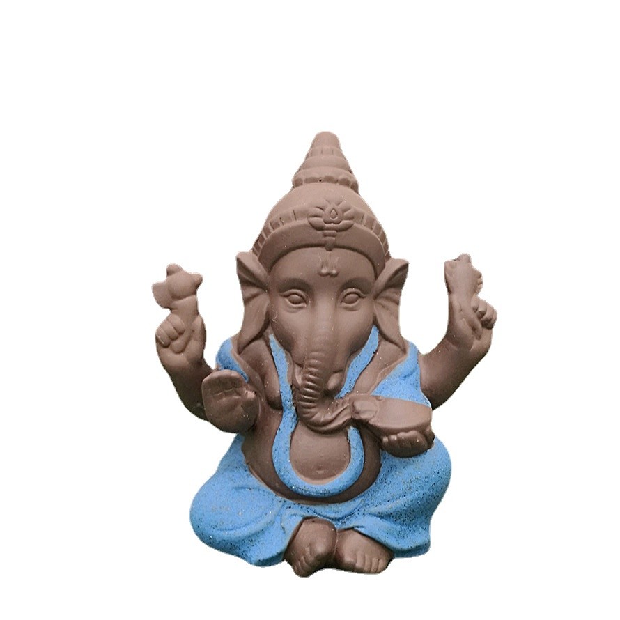 Patung Buddha Ganesha Keramik Patung Dewa Gajah India Patung Ganesh Tanah Liat Ungu Patung Dekorasi 