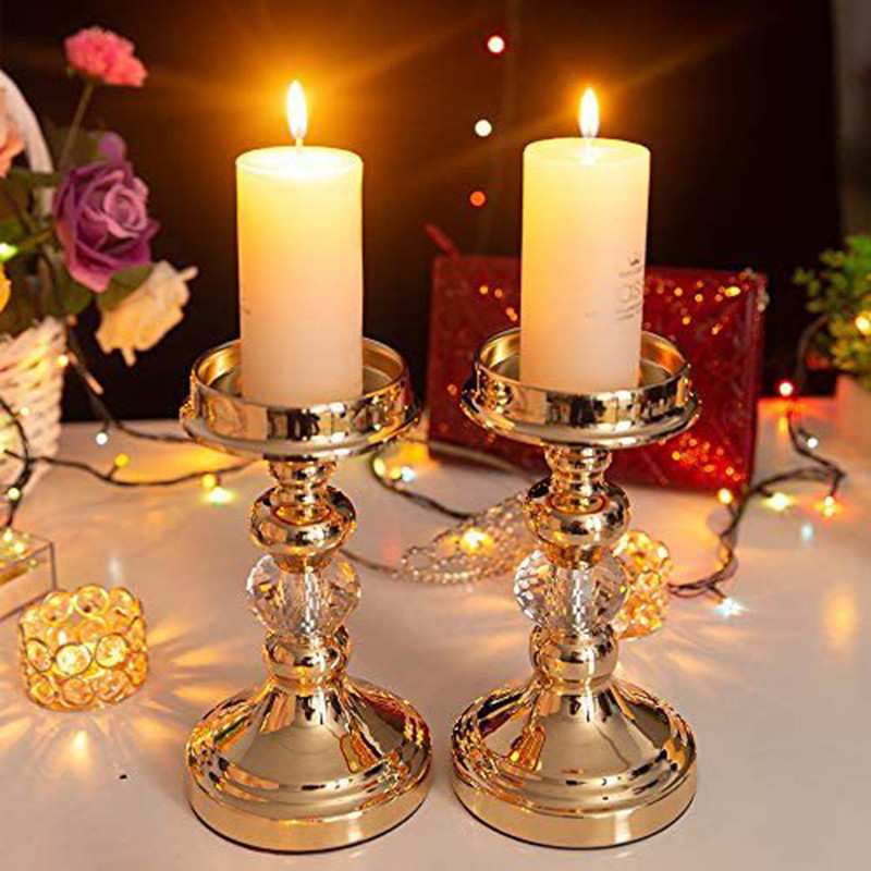 PEANDIM Tempat Lilin Kristal Emas Eropa Tempat Lilin Dekoratif Gereja Dekorasi Candelabros Pesta Per