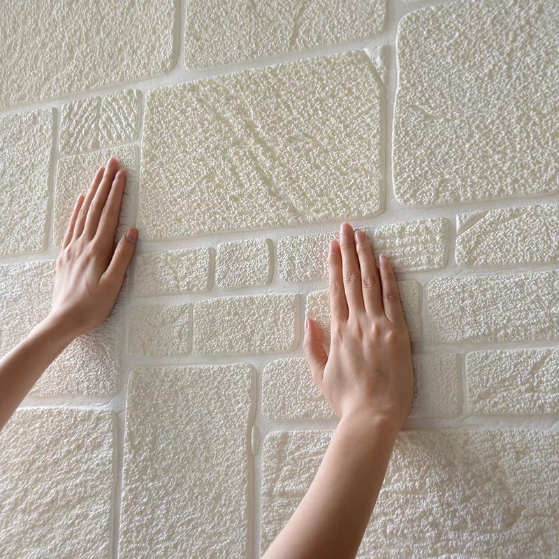 Stiker Dinding 3D Berperekat Kamar Anak-anak Kertas Dinding Pola Bata Latar Belakang Tahan Air Mural