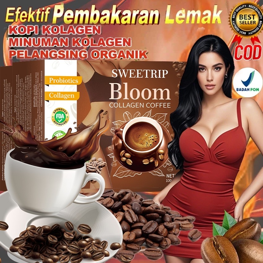 SWEETRIP Kopi Kolagen Bloom Kopi Glutathione Kopi hitam pelangsing 7 hari Kopi kolagen Perut kurus