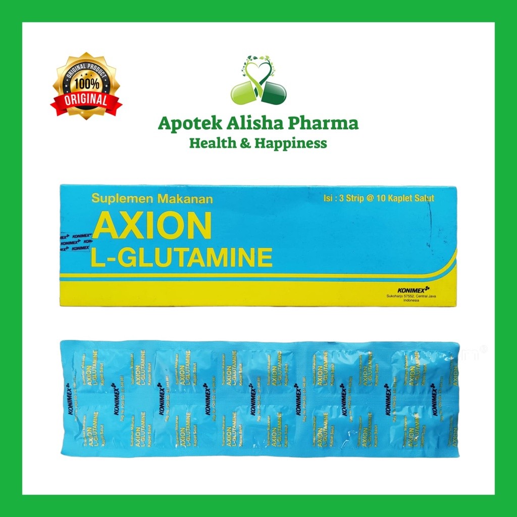 Axion L Glutamine 1000mg Tablet - Akion L-Glutamin Suplemen Kesehatan Daya Tahan Tubuh / Pasca