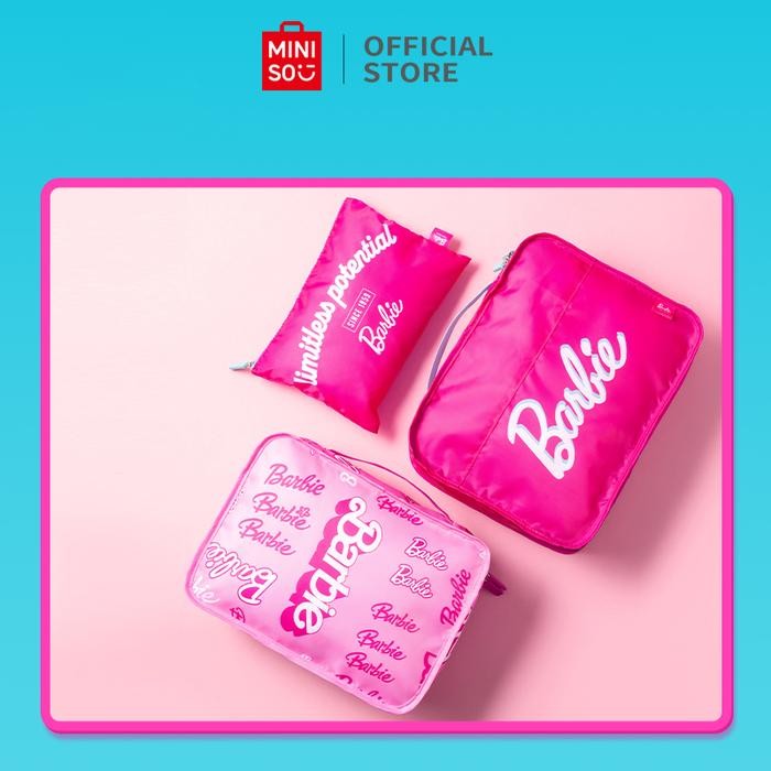 Miniso X Barbie Sun Shine Set Tas Kosmetik 3PCS Tiga Potong Perjalanan Tas Kosmetik Washbag Travel