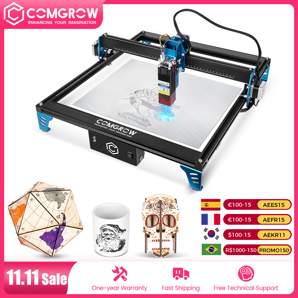 COMGROW Mesin Pengukir Laser Presisi Tinggi 40/48W FAC CNC Pengukir Laser Router Kayu CNC 400*400Mm 
