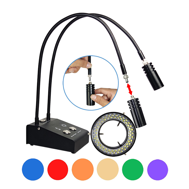 Mikroskop 6W 6500K LED Ganda Leher Angsa Lampu Cincin Titik Dapat Disesuaikan Lampu Sorot Lampu Ilum