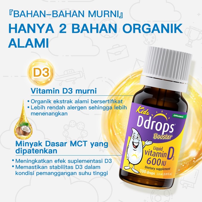 [Pengiriman gratis]D Vitamin D3 600 IU Cair untuk Anak - 100 Tetes (2.8ml) Mendukung Penyerapan ,
