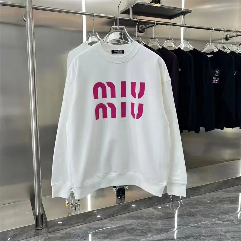 Y2k New Sweatshirt Miu Letter Print Casual Fashion Luxury Brand Loose Round Neck Long Sleeve Fashion