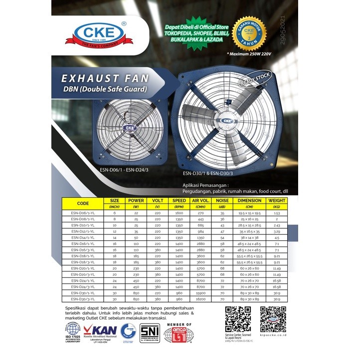 CKE Exhaust Fan Standard DBN 24 Inch Rumah Toilet Dapur Restoran Udara Hisap Angin Eksos CKE