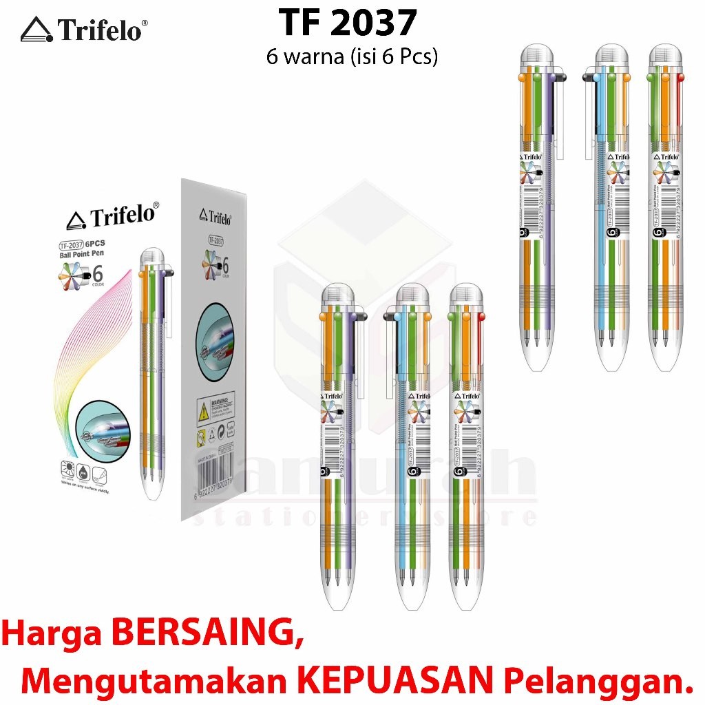 

Pulpen Trifelo TF 2037 6 Warna / Ball Point Pen 6 Color Per Box isi 6 pcs Six in One / Ballpen