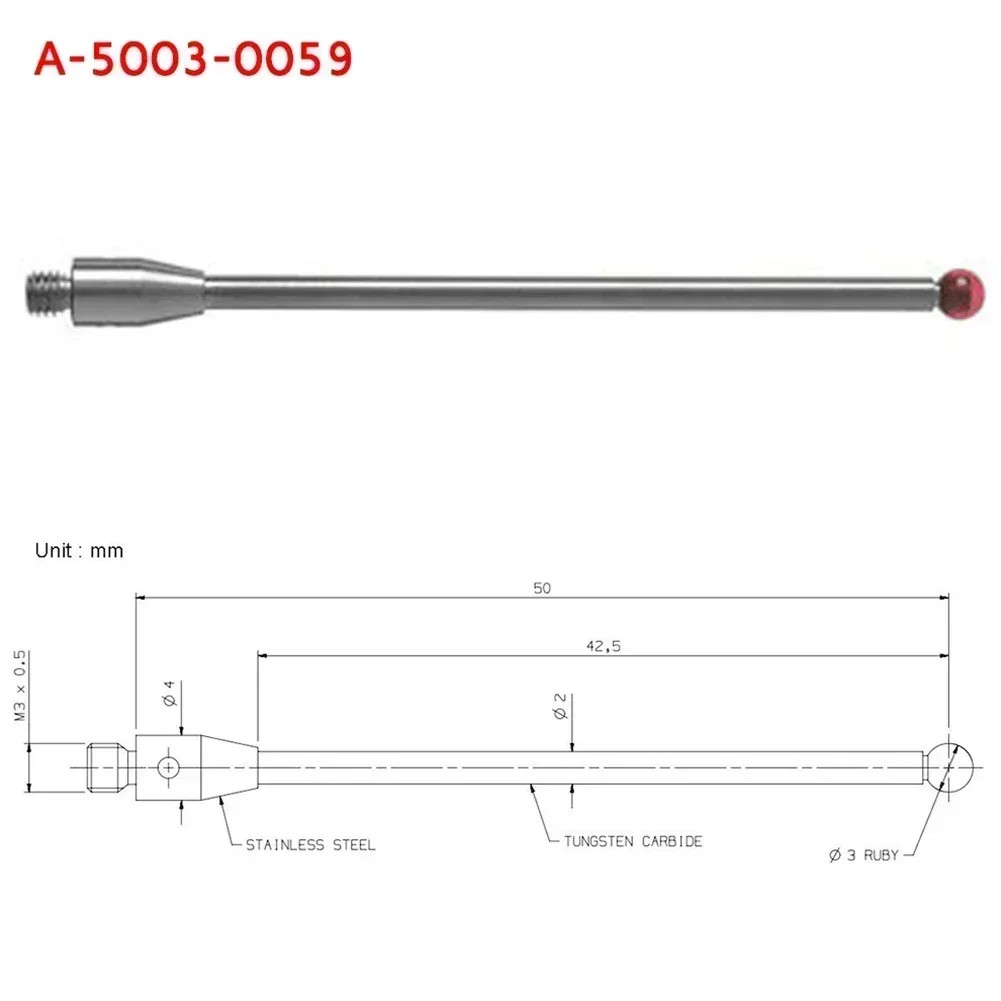 CMM Touch Probe A-5003-0059 Tungsten Steel Thread Probe Stylus 3mm  Ball Tips 50mm Long Touch Probe 