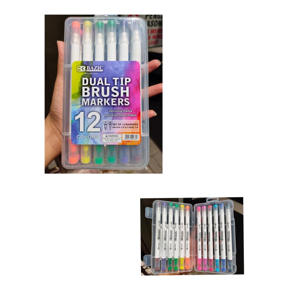 

brushpen bazic dual tip 12 warna brush pen water base plastic case usa brand