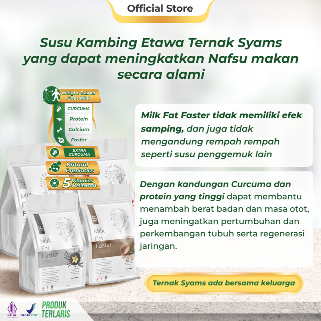 

Ternak Syams Milk Fat Faster Rasa 1KG Susu Penambah Berat Badan ideal kenaikan tinggi nutrisi gizi