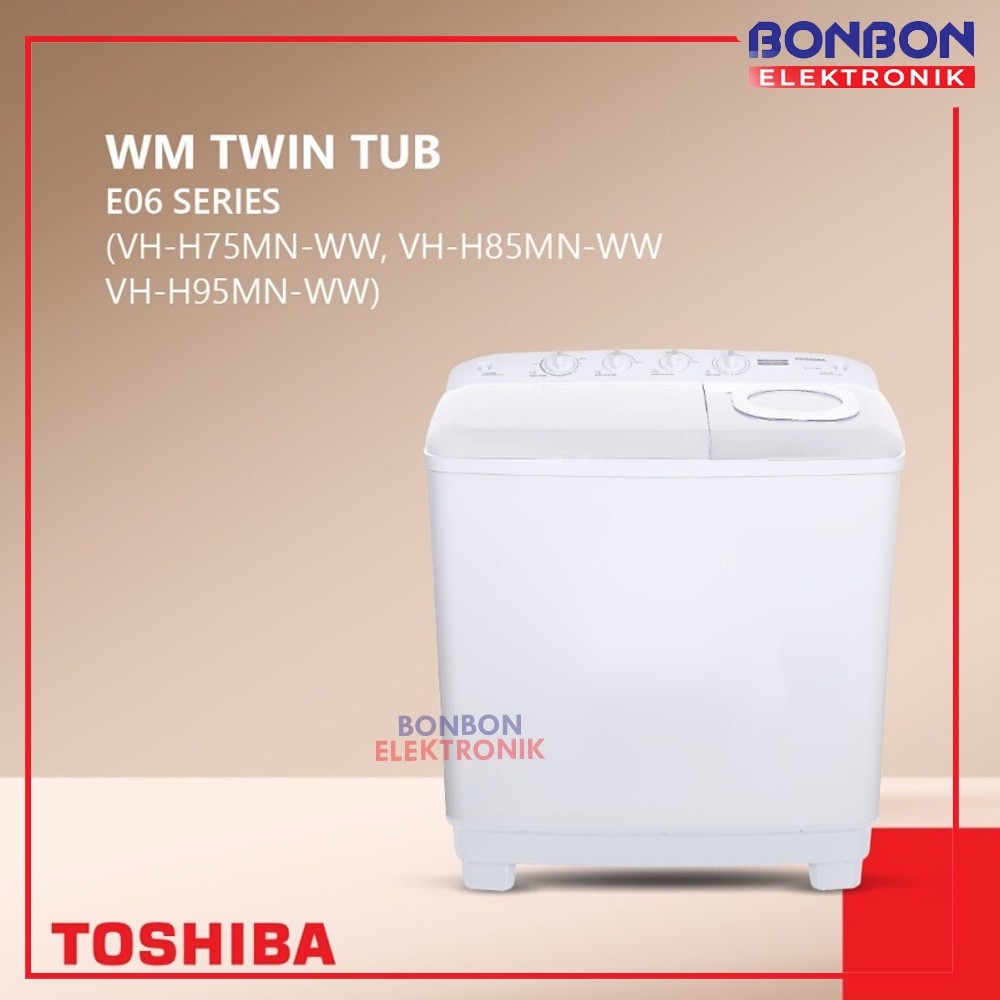 Toshiba Mesin Cuci 2 Tabung 6.5KG VH-H75MN (WW) / VHH 75 MN / VHH75MN