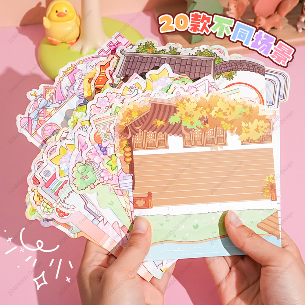 

New! 20In1Box 2.5D Diy Landscape Sticker Album Book 3D House Pocket Cabin Scene Game Stickers