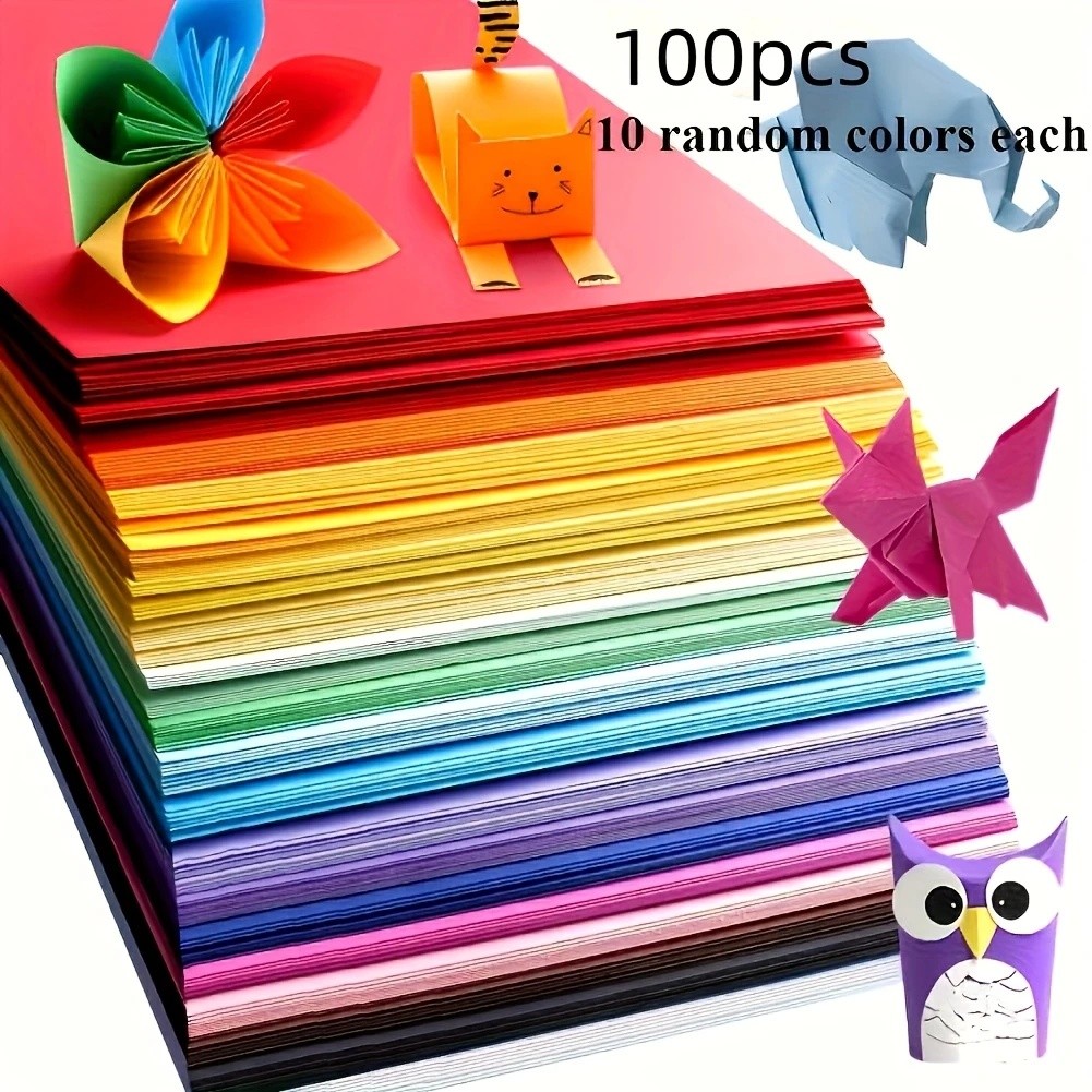 

100 Sheets Of Cardstock Available In 10 Colors For Origami Art Crafts Office Supplies Scrapbooking