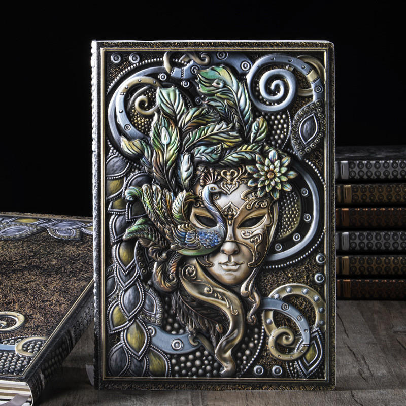 

Vintage Embossed Masquerade A5 Notebook Hardcover Pu Cover 100 Sheets/Book Horizontal Line Page