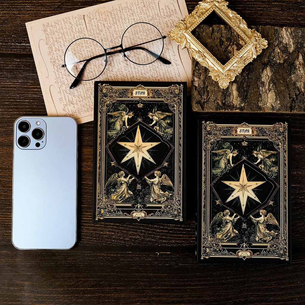 

New Retro Style High Aesthetic Hexagram Tarot Card Cover Portable Notebook With Three Fold Magnetic