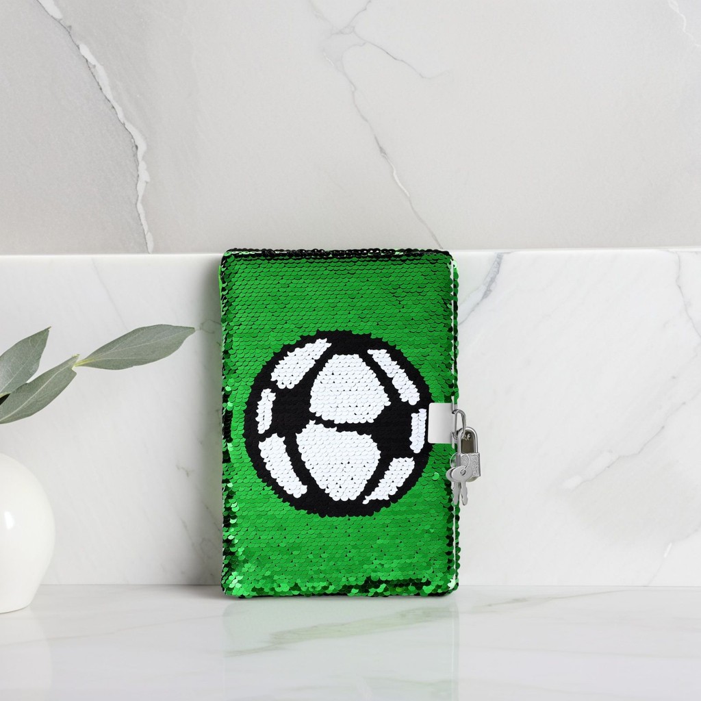 

Sequin Notebook Diary For Girls With Lock Reversible Cover Football Journal 90 Pages Writing Paper