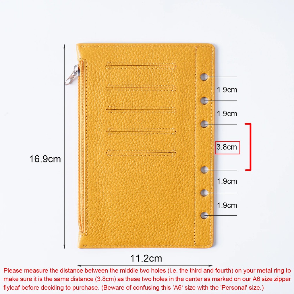 

Moterm Zipper Flyleaf For A6 Size Ring Planner Genuine Pebbled Grain Leather Divider Coin Storage