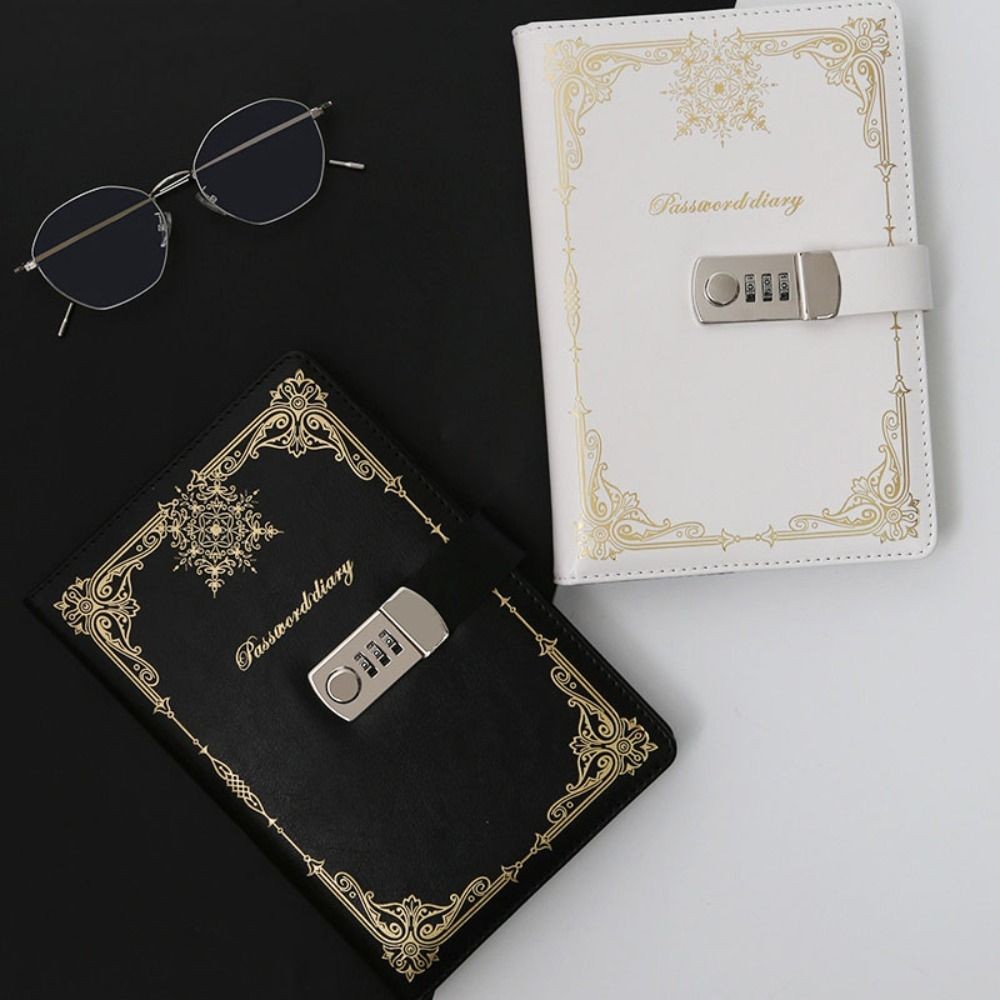 

Elegant Pu Leather Journal Notebook With Lock A5 100Sheets Hard Cover Diary Writing Pads Line Paper