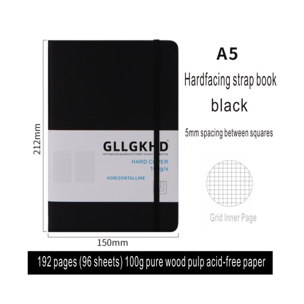 

New Grid A5 Cardboard, Simple Elastic Band, Faux Leather Business Office Meeting Work Portable