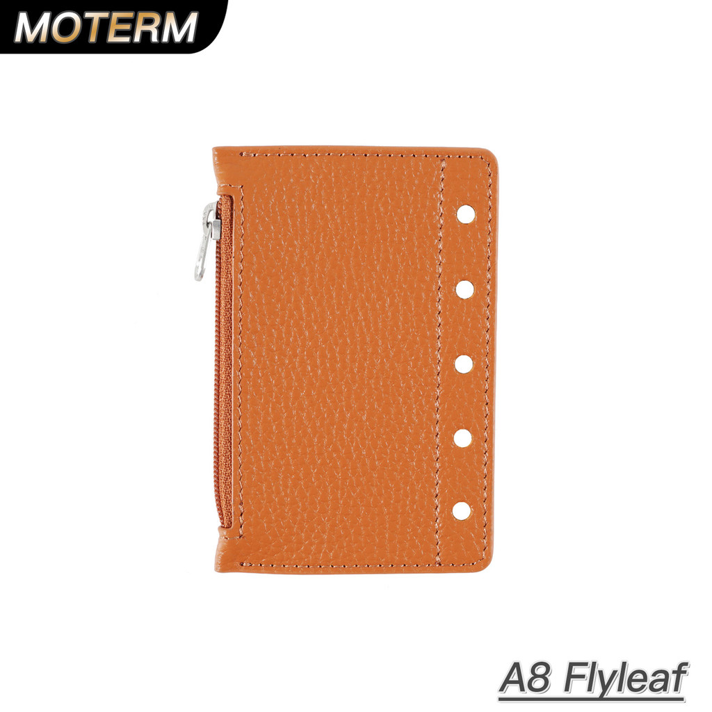 

Moterm Zipper Flyleaf For A8 Size Ring Planner Genuine Pebbled Grain Leather Divider Coin Storage