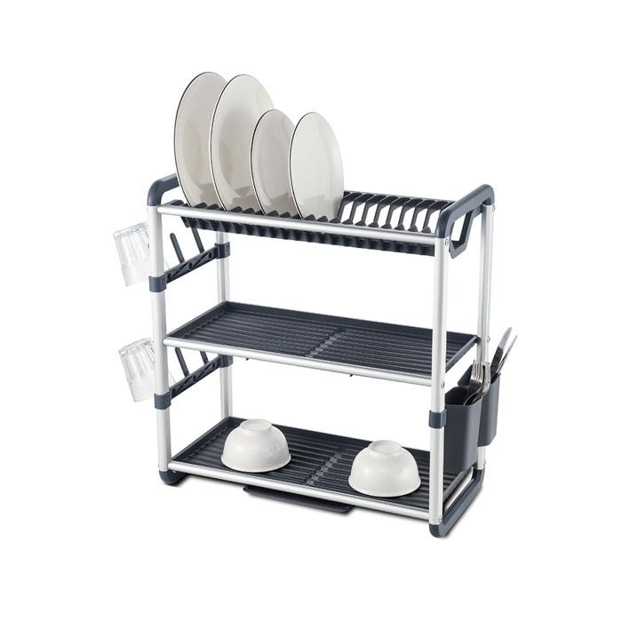 Informa Troy Rak Piring 3 Tingkat - Abu-Abu Dish Rack Tempat Peralatan Makan Perlengkapan Dapur Rak