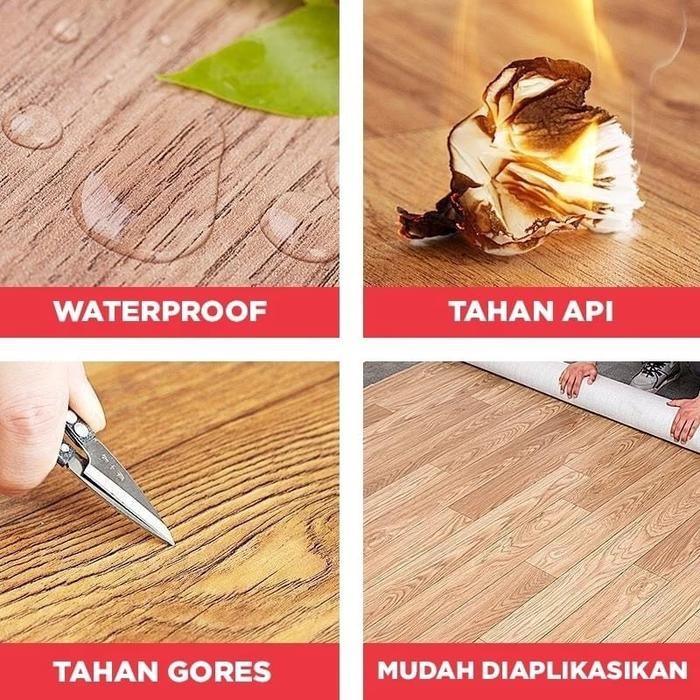 Karpet Vinyl Lantai Tebal Premium Lebar 2 Meter Bahan PVC Anti Air Anti Panas Motif Kayu