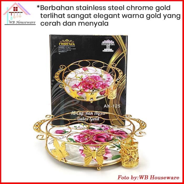 New` FIORENZA Rak aqua 12lubang stainless gold bulat AK-125 / tempat minum cup aqua gelas segi