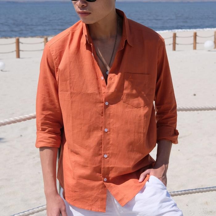 Kemeja Linen Pria Casual & Formal Terracota Arnad