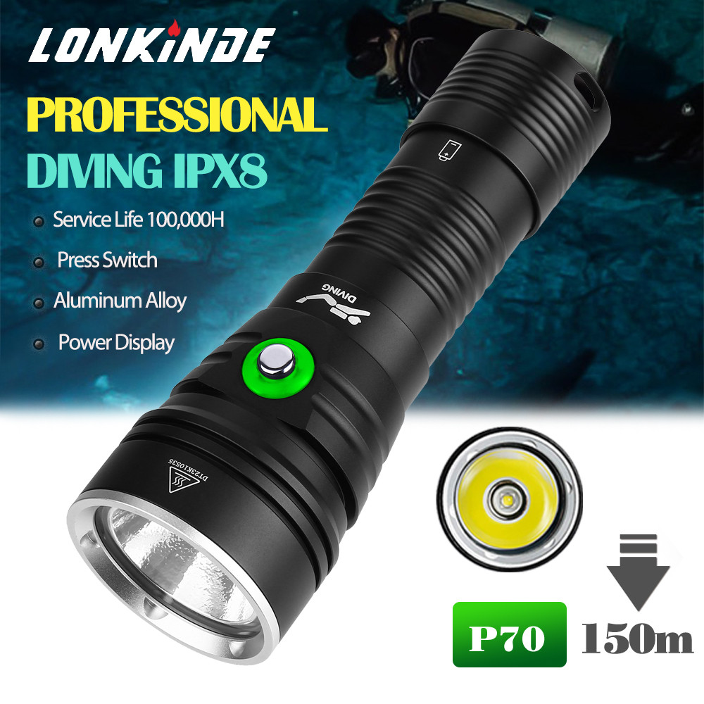 IMPORT XHP70.2 Scuba Diving Flashlight High Bright Dive Lantern 5-Modes Underwater 150M IPX8