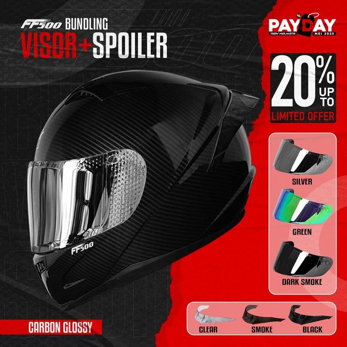 PREMIUM HELM RSV FF500 CARBON GLOSSY PAKET GANTENG - Full Face Motorcycle