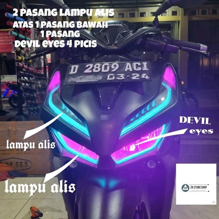 PREMIUM PAKET PAKETAN LAMPU ALIS DRL UNTUK MOTOR VARIO 125 150 NEW FREE DEVIL EYES