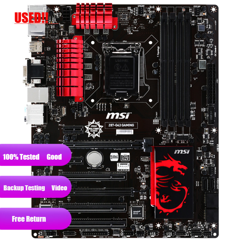 Used MSI Z87-G43 GAMING Motherboard Core i7/i5/i3/Pentium/Celeron LGA 1150 DDR3 Overclocking 32GB PC