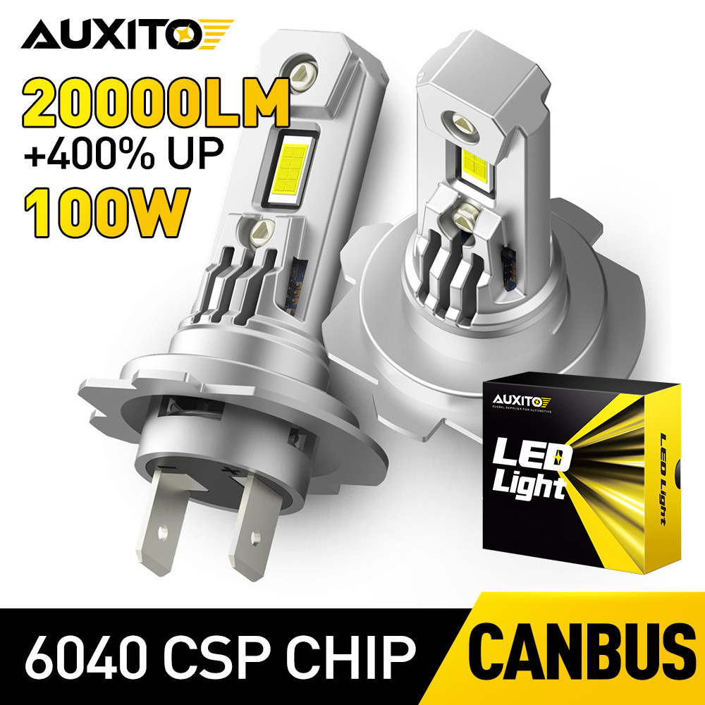 AUXITO 2 Buah Bohlam LED Turbo H7 Terbaik dengan Kipas CSP Chip Daya Tinggi 100W 20000LM untuk Merce