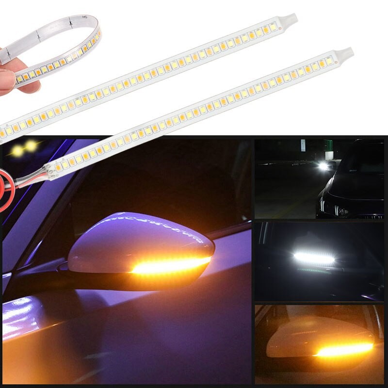 2 Buah Lampu Indikator Kaca Spion Mobil Lampu Strip Sinyal Belok Mengalir Warna Ganda LED Mengalir S