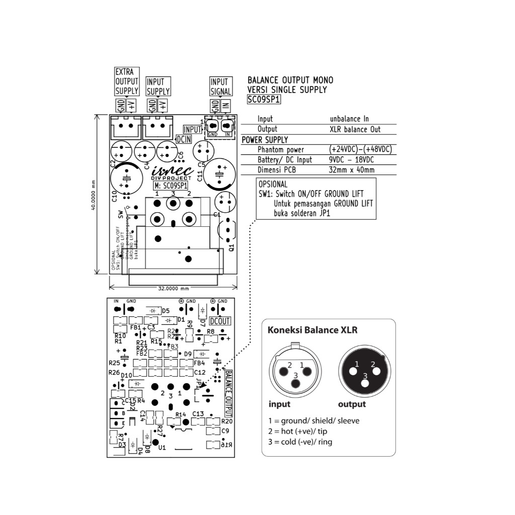 RB2233 Kit Balance Output Mono Single Supply Versi Soket Canon