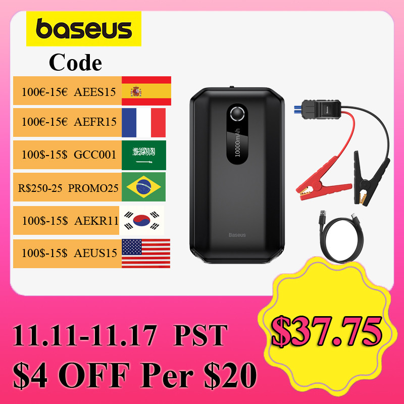 Baseus Perangkat Starter Jump Mobil 1000A Jumpstarter Auto Buster Booster Darurat 12V Power Bank Jum