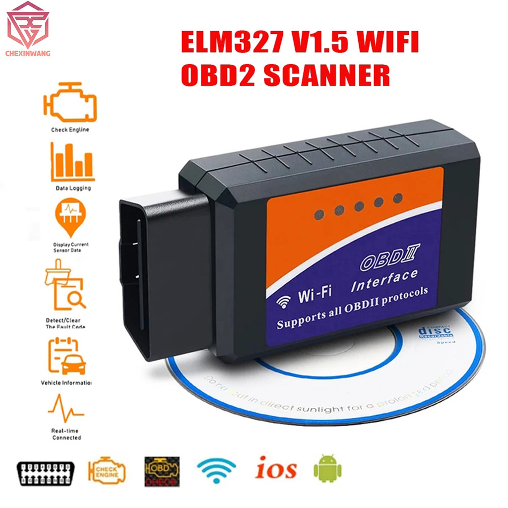ELM327 V1.5 OBD2 Pemindai WIFI 1.5 Alat Diagnostik Mobil untuk Android IOS Windows ELM-327 OBD2 Pemb
