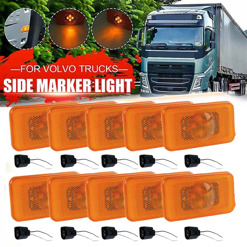 10X 24V Lampu Penanda Samping Led Kuning Kuning dengan Steker Konektor Kawat untuk Volvo FH & FM DAF