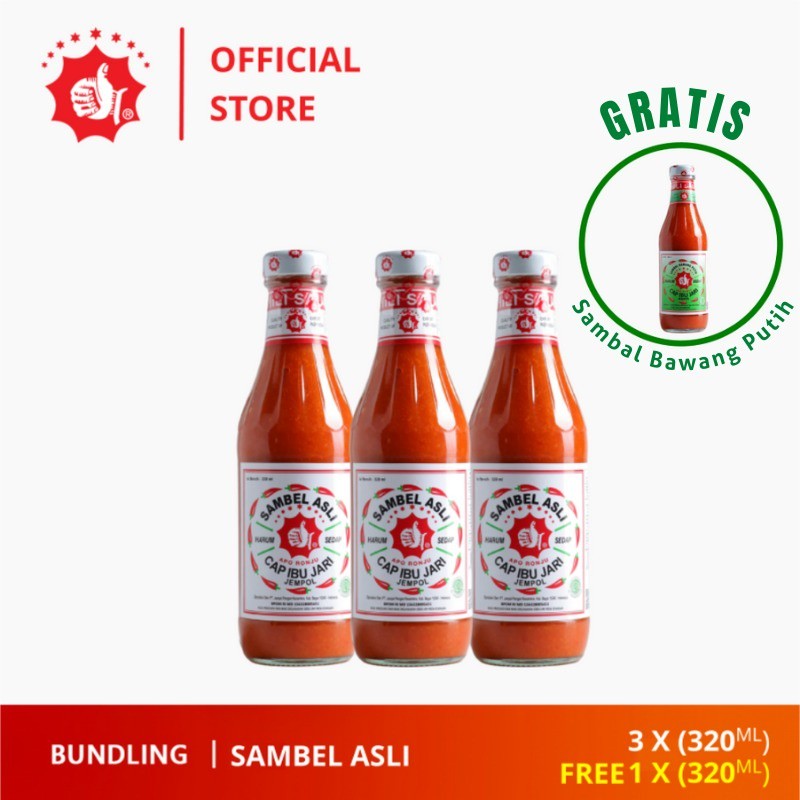 

Sambal Asli Cap Ibu Jari Jempol 320ml Bundling 3 Botol + BONUS 1 Botol 320ml Sambal Bawang Putih