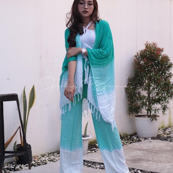 BAJU TIE DYE GRADASI COKLAT SETELAN WANITA BALI CARDIGAN OUTER