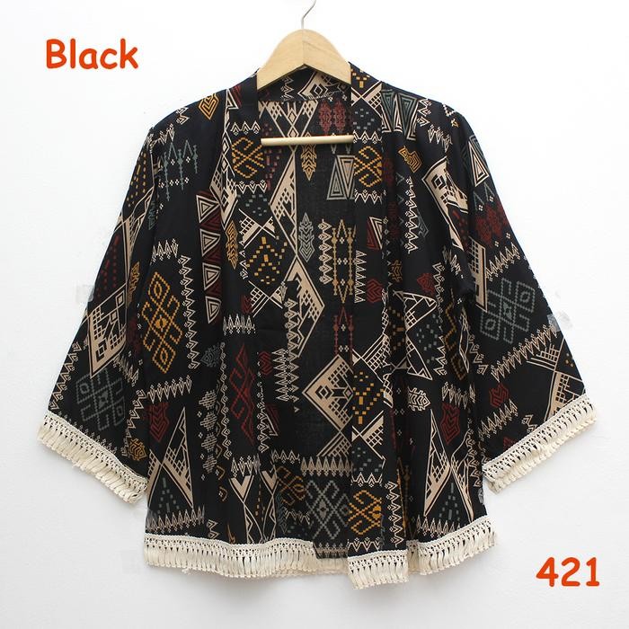 cardigan kimono katun batik rumbai harajuku style motif tribal etnik