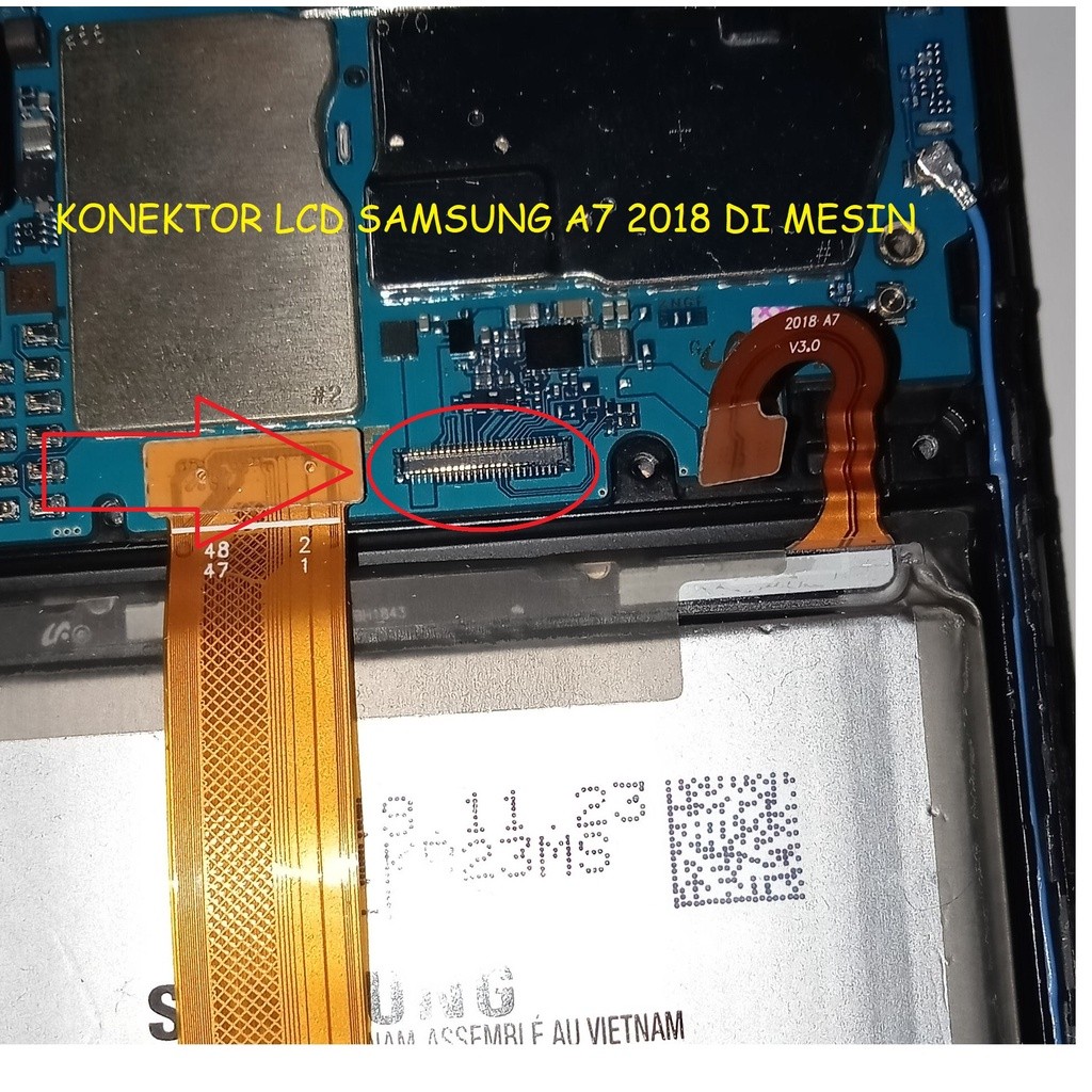 RB2233 Konektor LCD Samsung A7 2018 A750 Fpc Lcd Connector 48pin diMESIN on Board