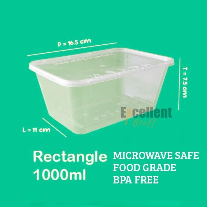 

(25 pcs) kotak makan plastik rectangle 1000 ml/ thin wall microwave save per pack isi 25